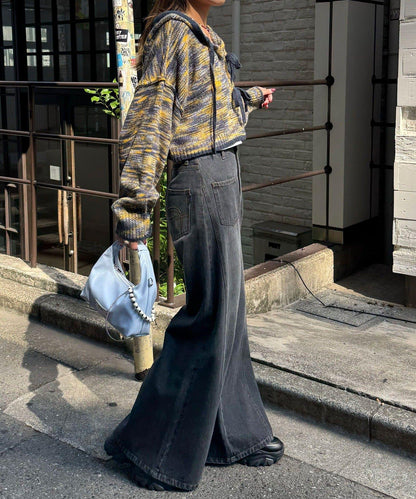 拼色蝴蝶結針織連帽衫