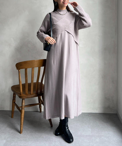 交叉套頭針織連衣裙