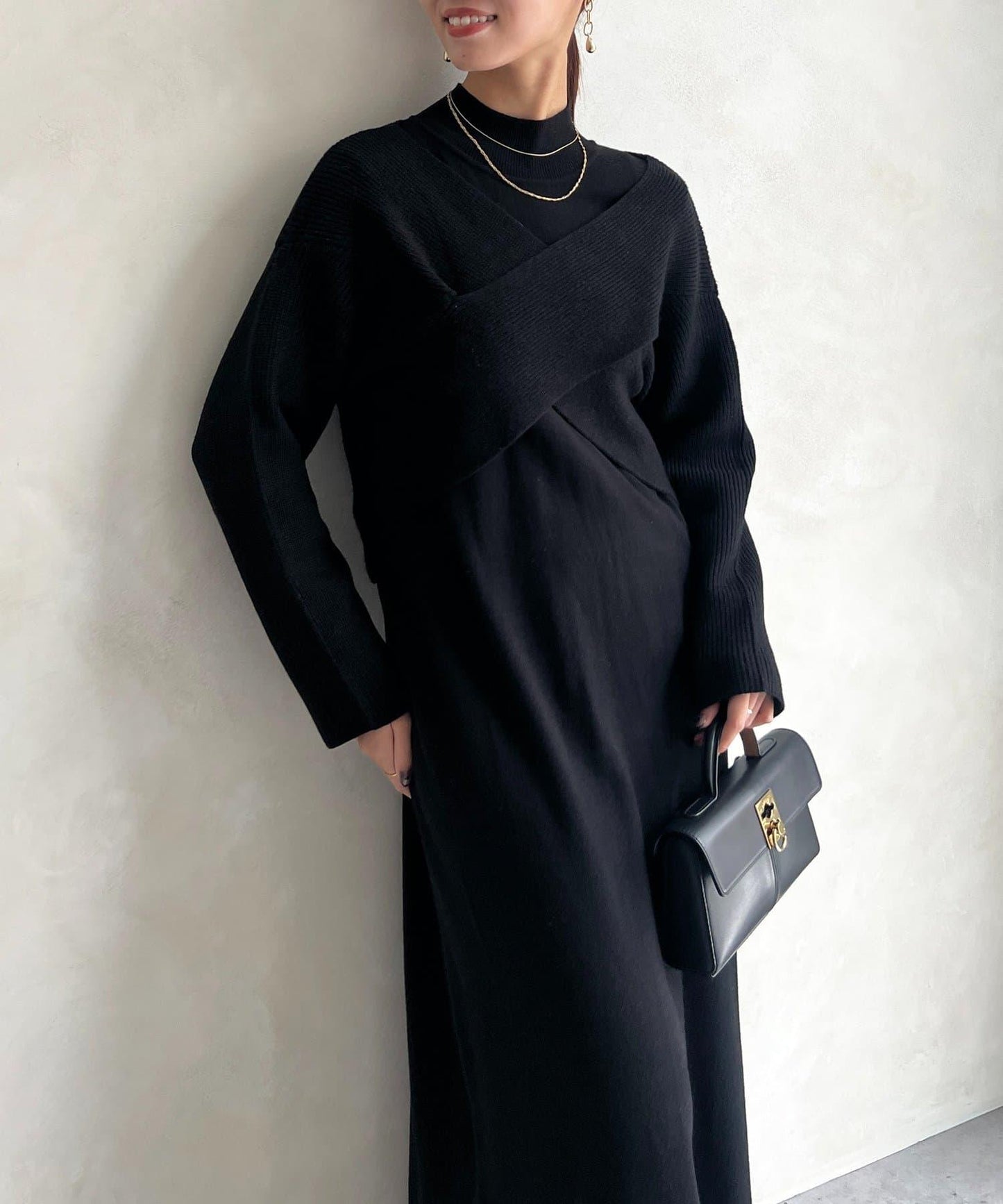 交叉套頭針織連衣裙