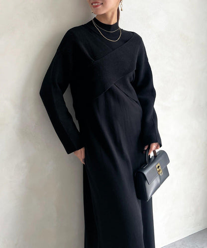 交叉套頭針織連衣裙