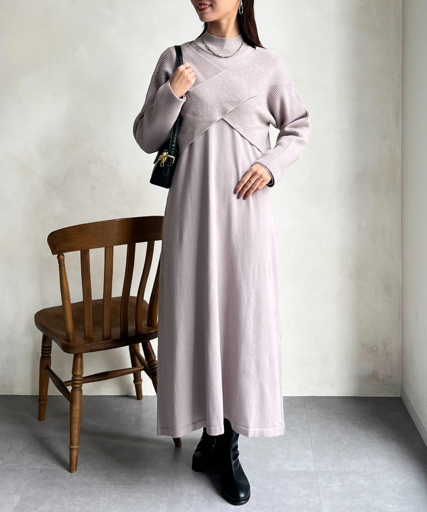 交叉套頭針織連衣裙