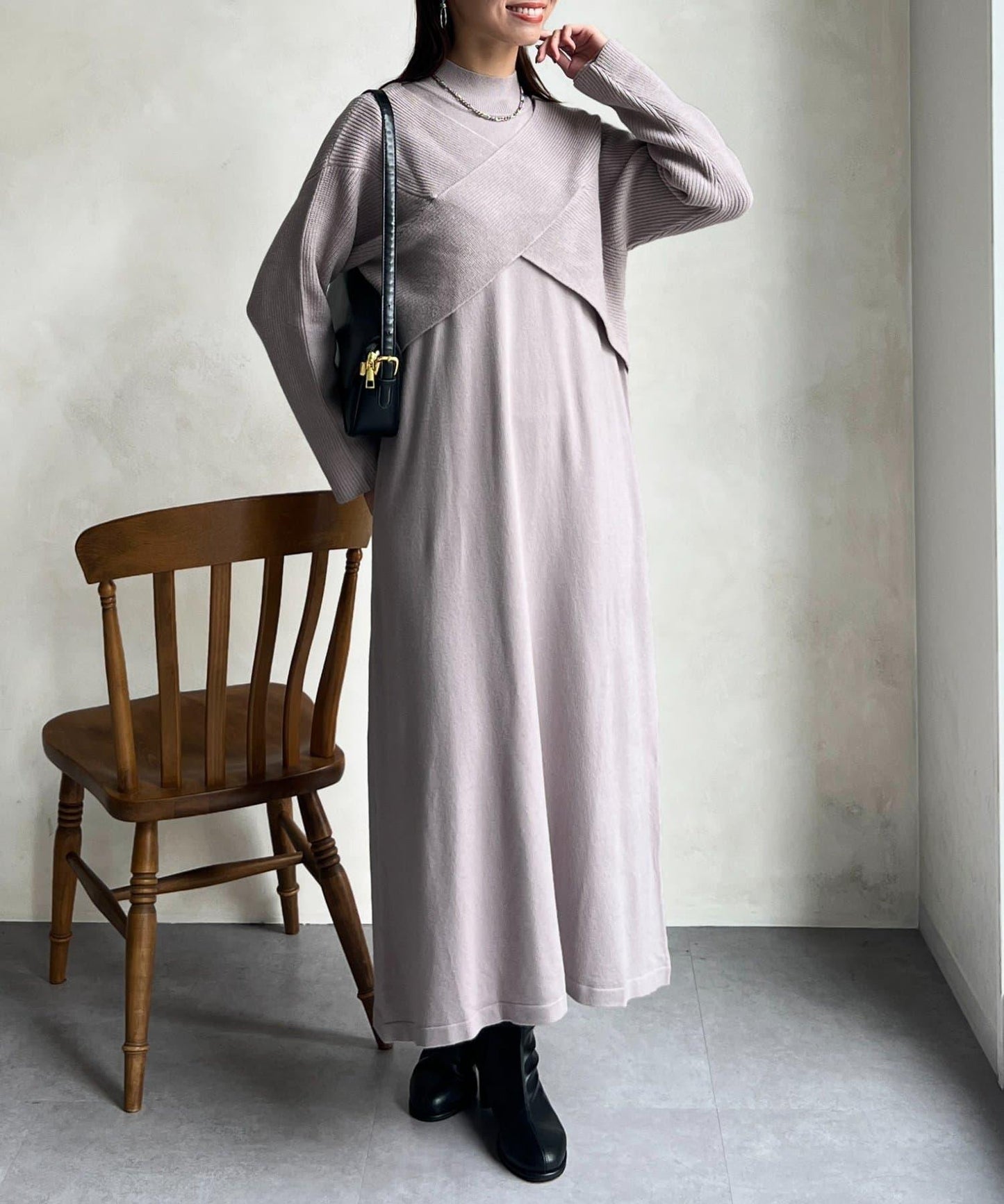 交叉套頭針織連衣裙