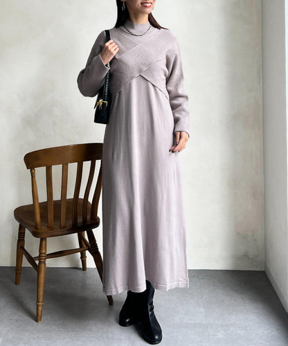 交叉套頭針織連衣裙