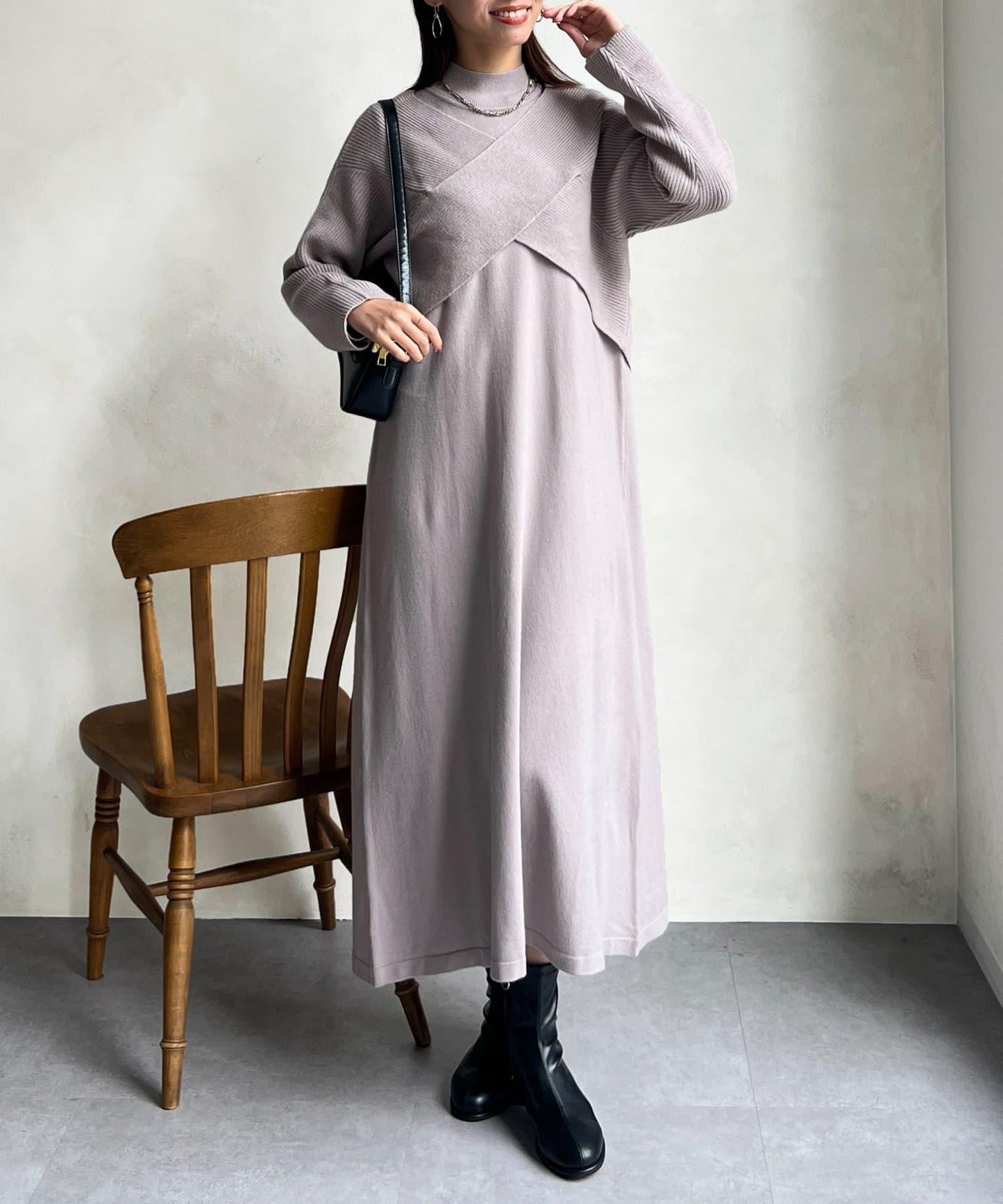 交叉套頭針織連衣裙