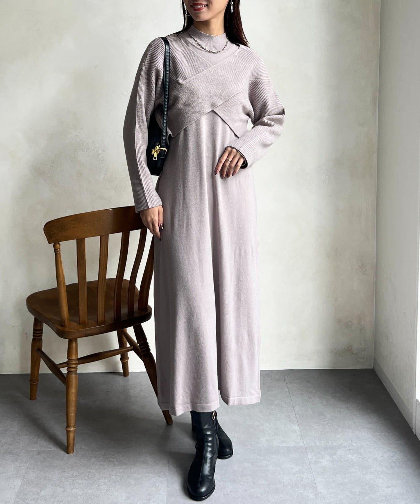 交叉套頭針織連衣裙