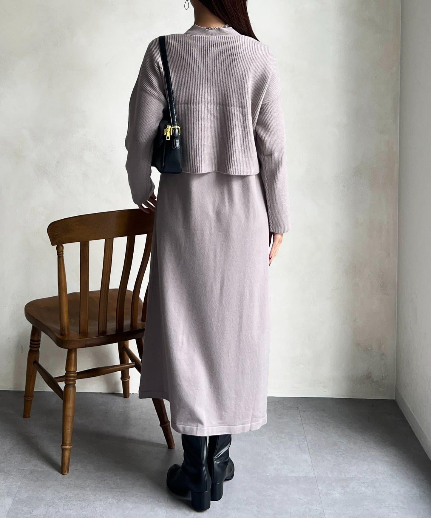 交叉套頭針織連衣裙