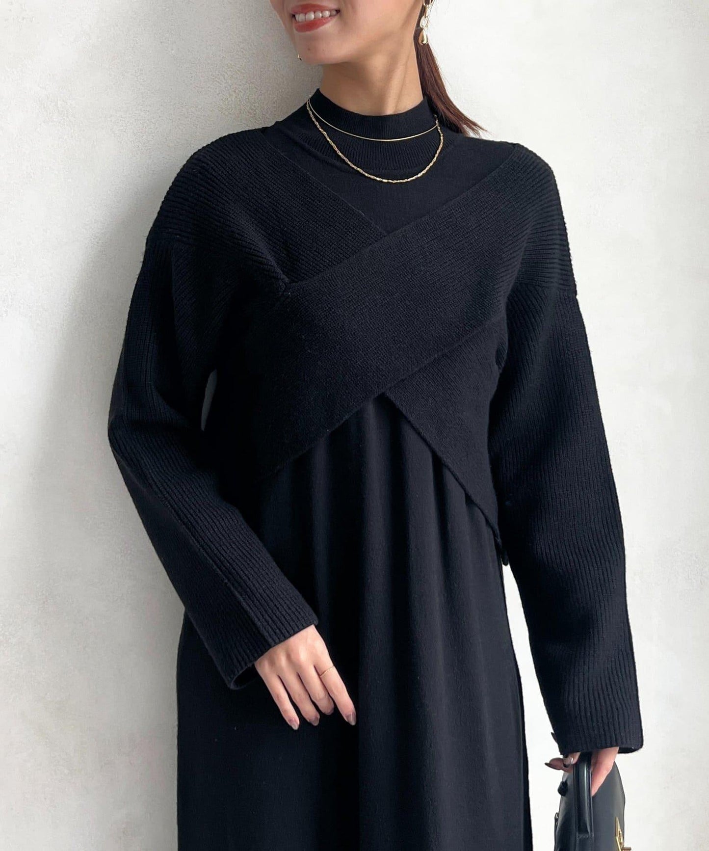 交叉套頭針織連衣裙