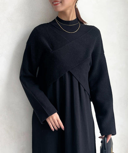 交叉套頭針織連衣裙