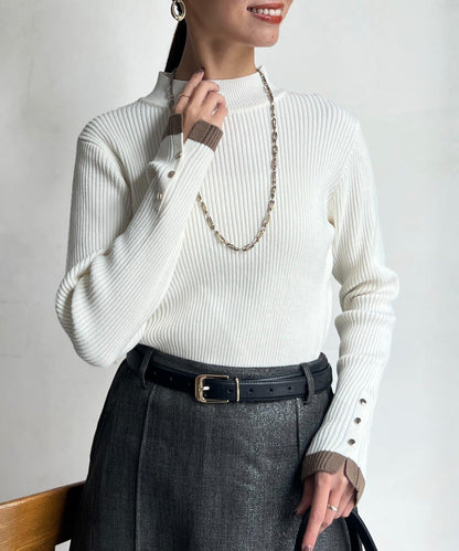 袖口紐扣高領套頭衫