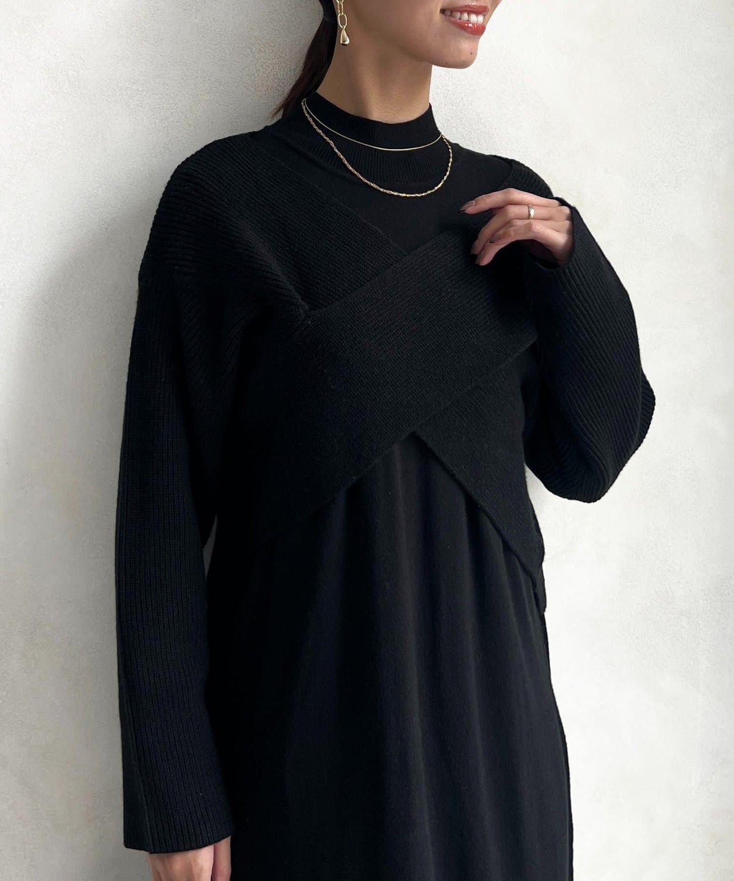 交叉套頭針織連衣裙