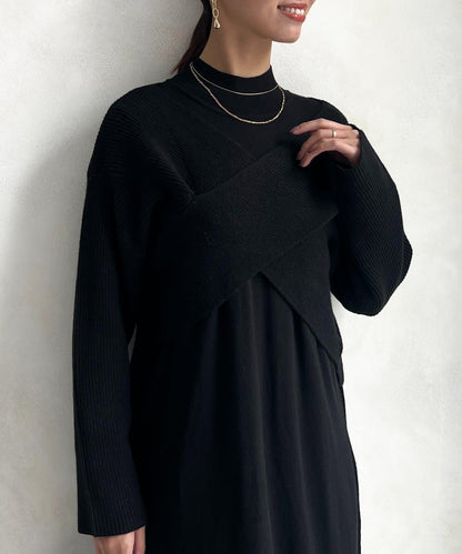 交叉套頭針織連衣裙