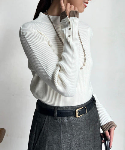 袖口紐扣高領套頭衫
