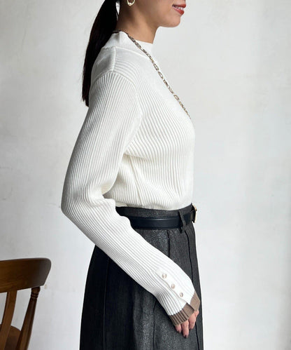 袖口紐扣高領套頭衫