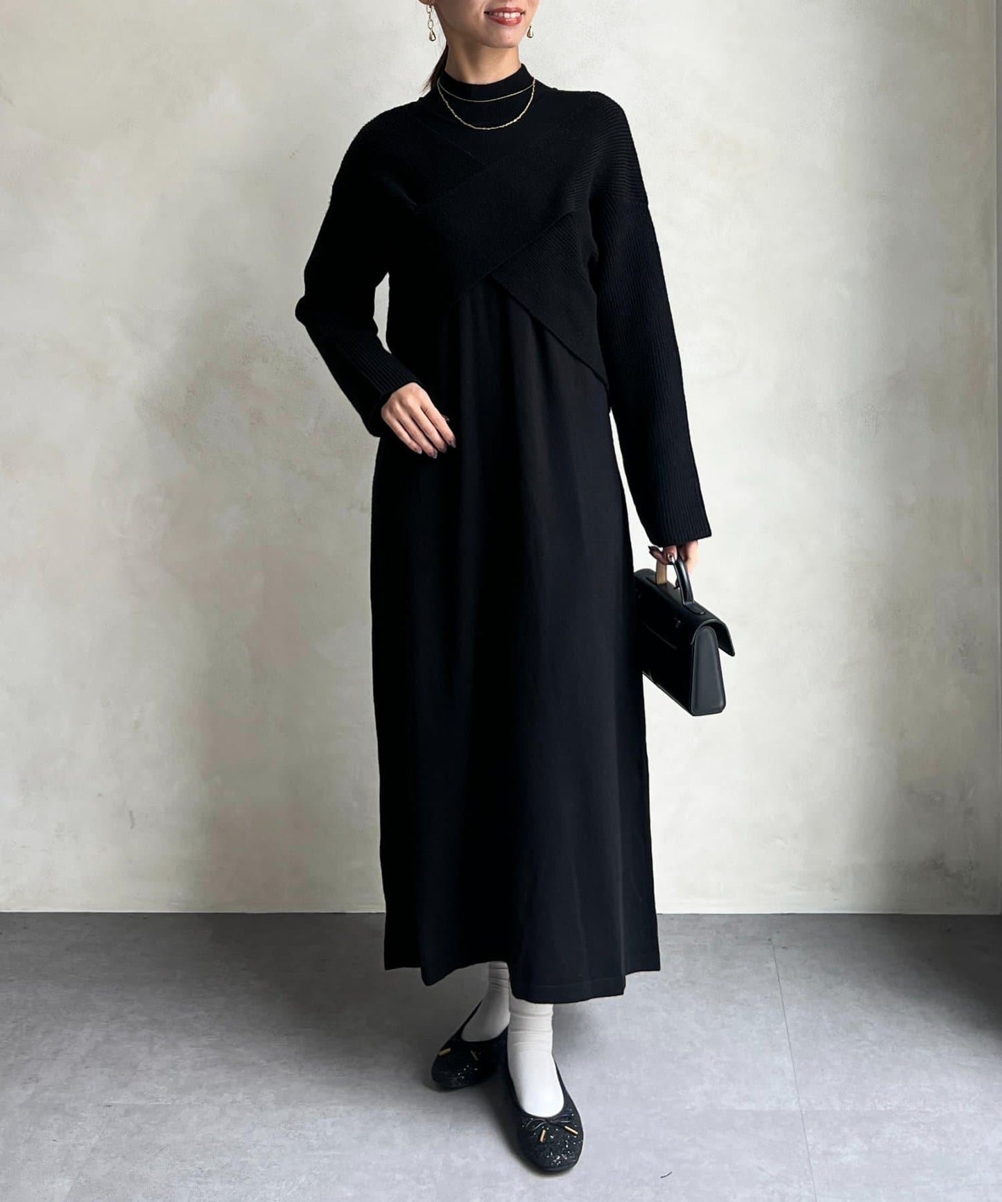 交叉套頭針織連衣裙