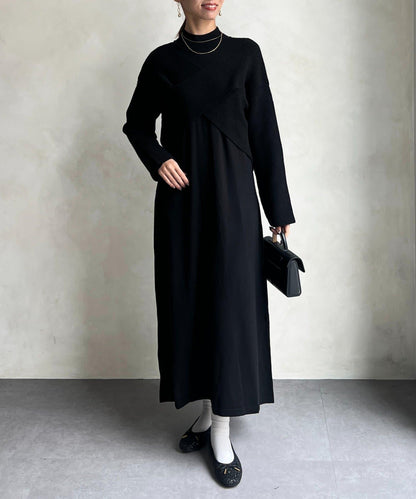 交叉套頭針織連衣裙