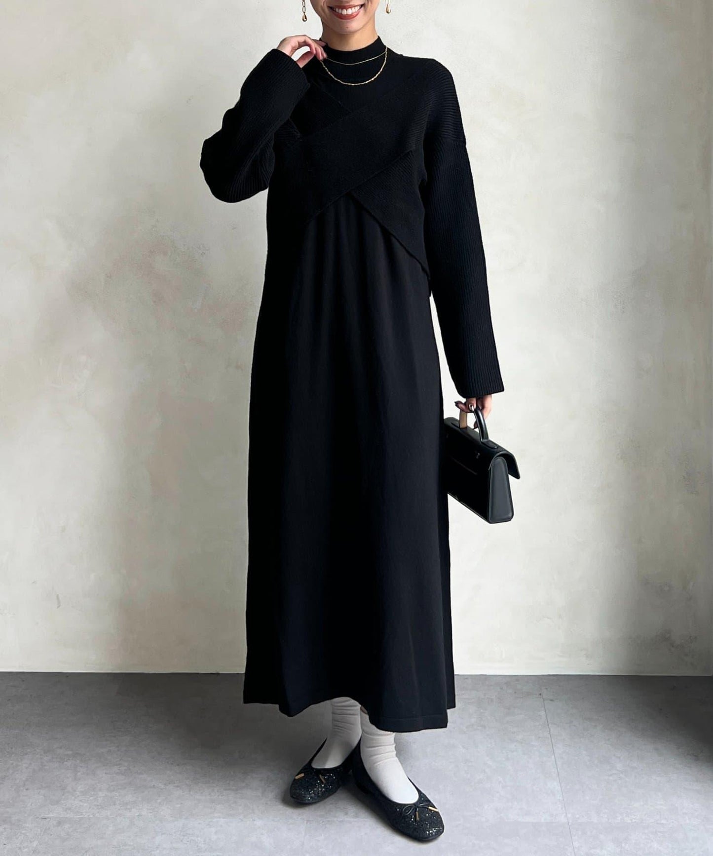 交叉套頭針織連衣裙