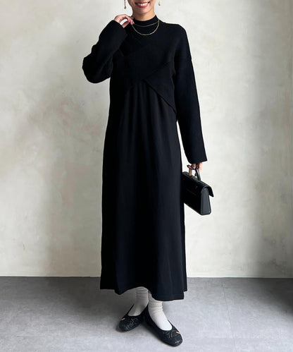 交叉套頭針織連衣裙