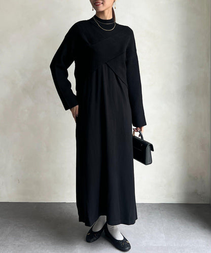 交叉套頭針織連衣裙