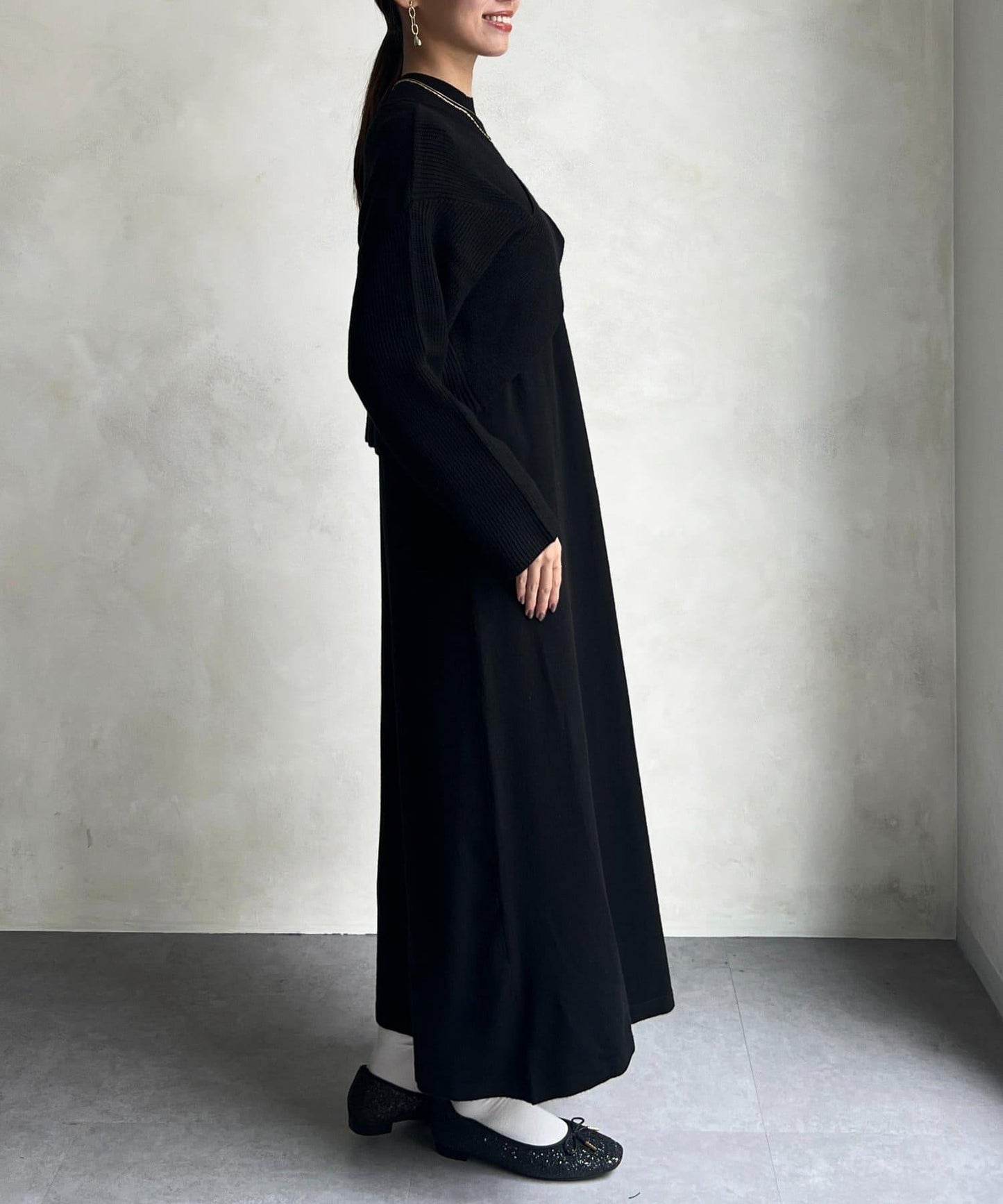 交叉套頭針織連衣裙