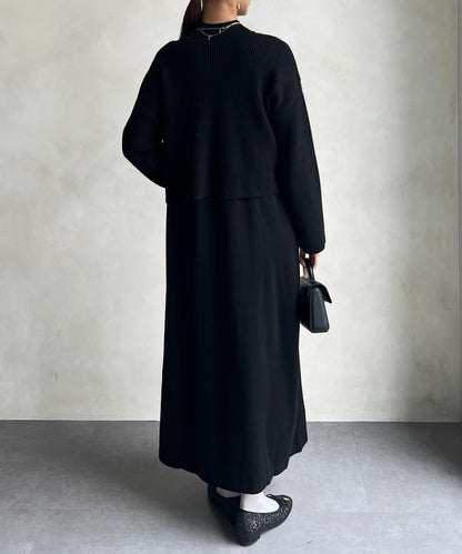 交叉套頭針織連衣裙