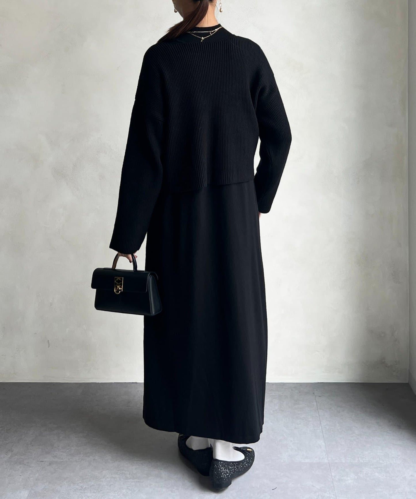 交叉套頭針織連衣裙