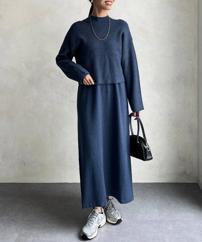 交叉套頭針織連衣裙