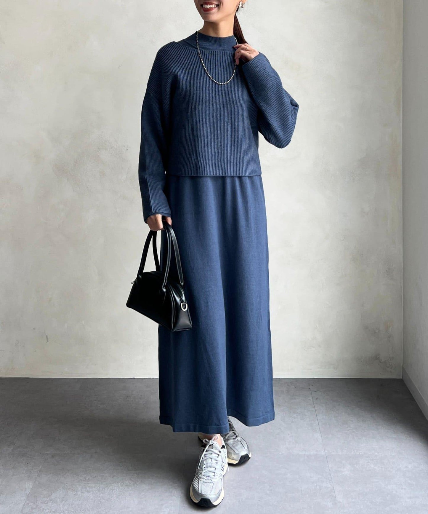 交叉套頭針織連衣裙