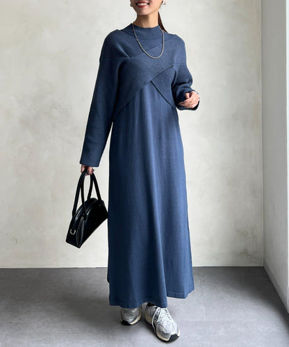 交叉套頭針織連衣裙