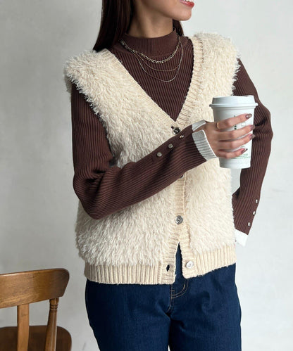 袖口紐扣高領套頭衫