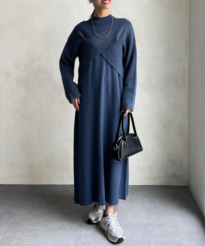 交叉套頭針織連衣裙