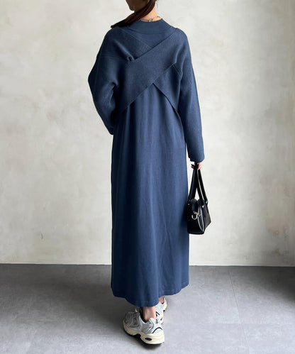 交叉套頭針織連衣裙