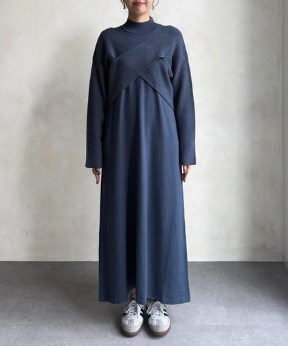 交叉套頭針織連衣裙