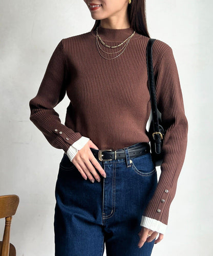 袖口紐扣高領套頭衫