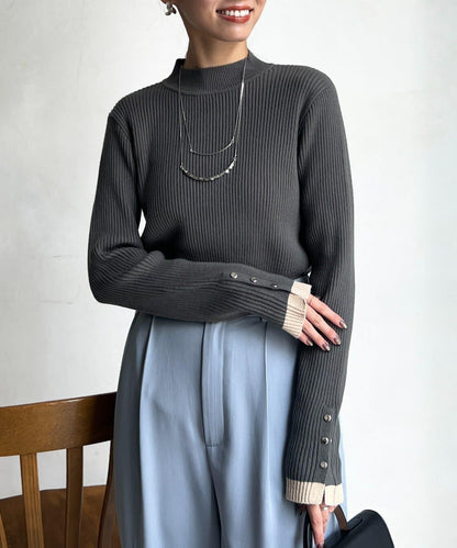 袖口紐扣高領套頭衫