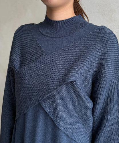 交叉套頭針織連衣裙