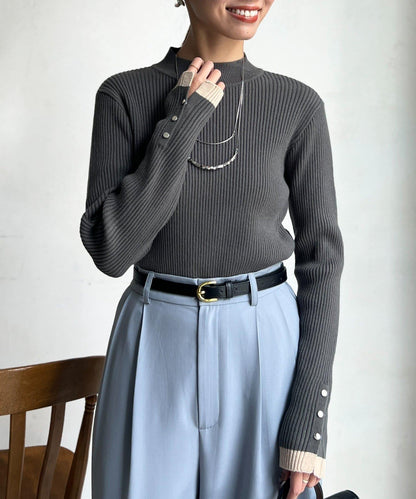 袖口紐扣高領套頭衫