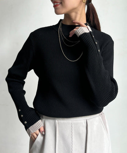 袖口紐扣高領套頭衫