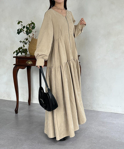 前拉鍊層疊連衣裙