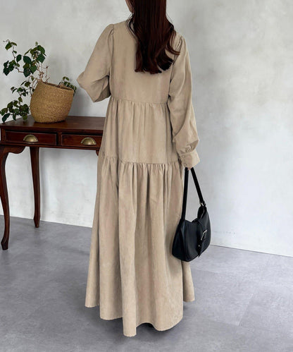 前拉鍊層疊連衣裙