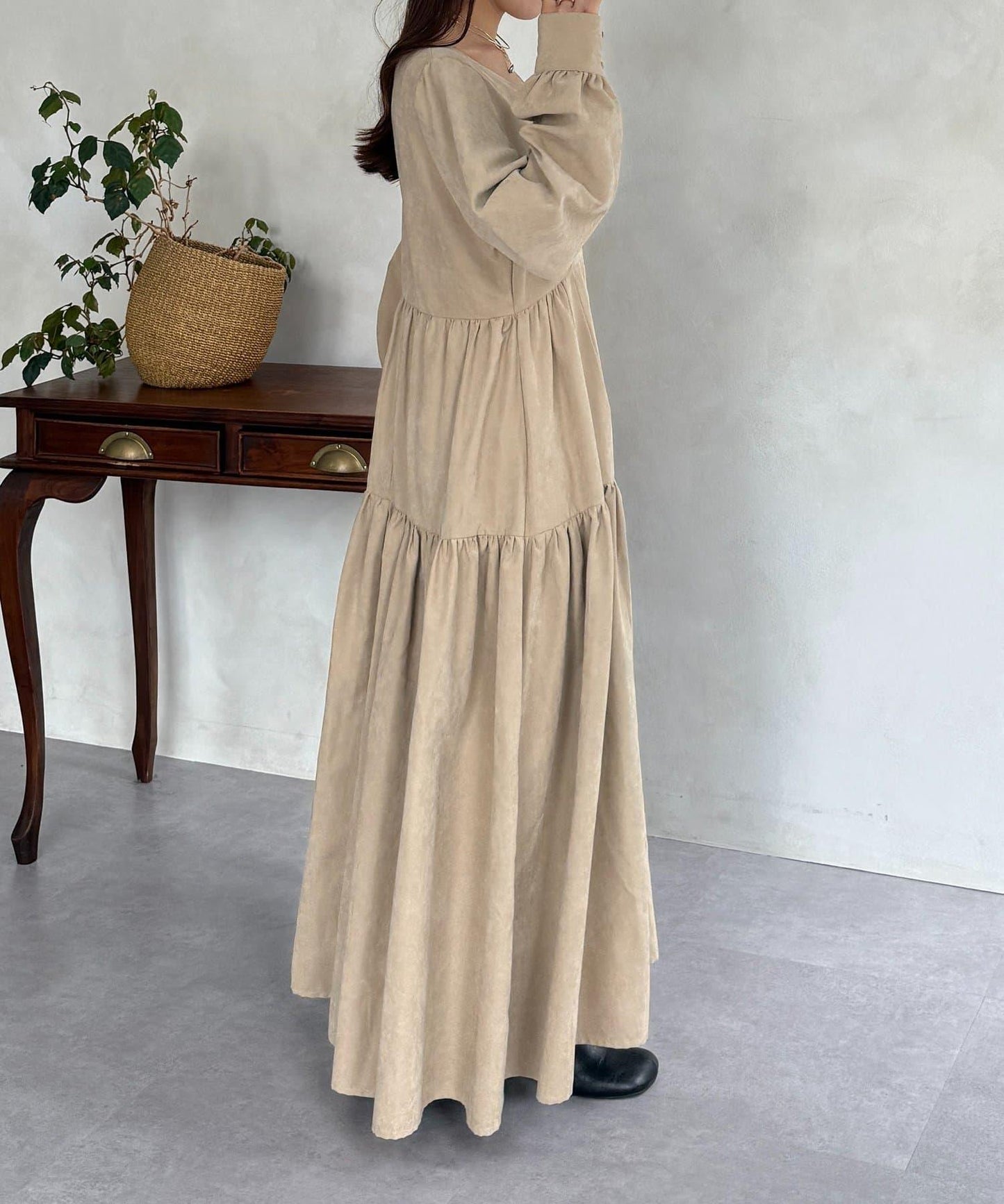 前拉鍊層疊連衣裙