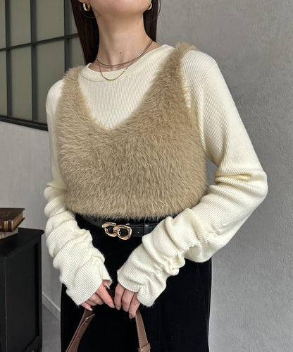 毛絨V領背心
