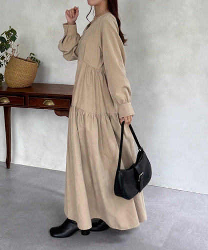 前拉鍊層疊連衣裙