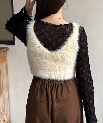 毛絨V領背心