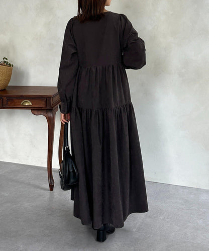 前拉鍊層疊連衣裙