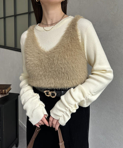 毛絨V領背心