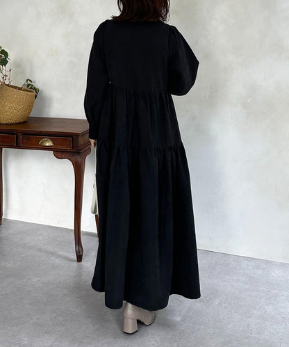 前拉鍊層疊連衣裙