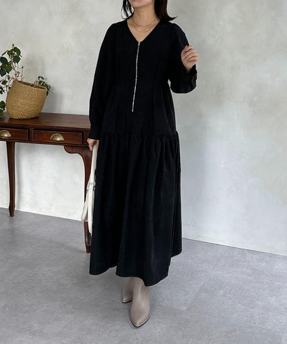 前拉鍊層疊連衣裙