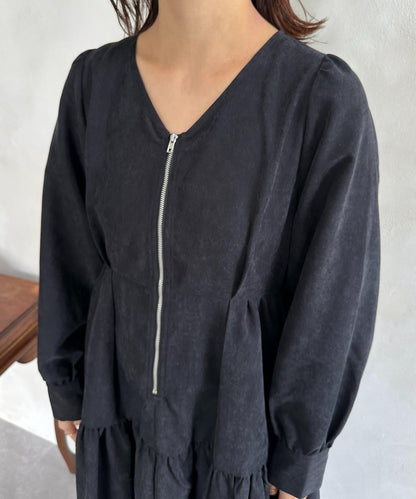 前拉鍊層疊連衣裙