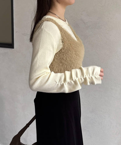 毛絨V領背心