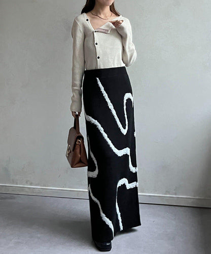 不對稱領口紐扣羅紋針織衫